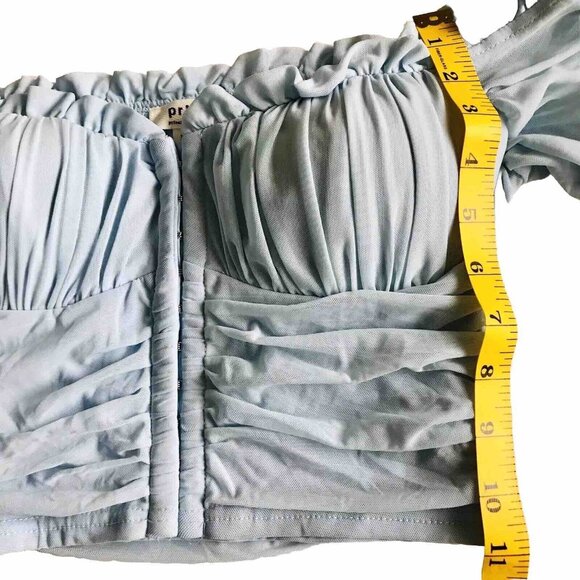 Privy light blue, ruffled, off-the-shoulder crop top size small‎ - Picture 7 of 8